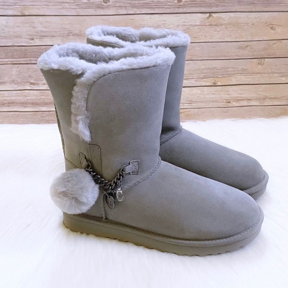 UGG Gray Winter Boots with Pom Pom